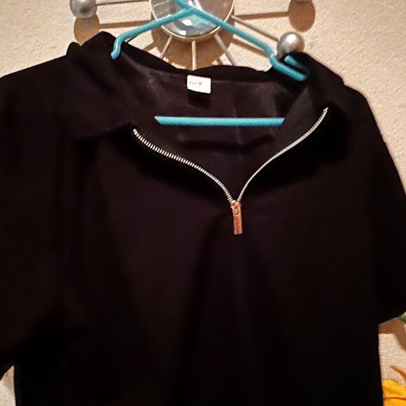 Target Summer Black Ribbed Quarter Zip Shirt - Picture 3 of 4